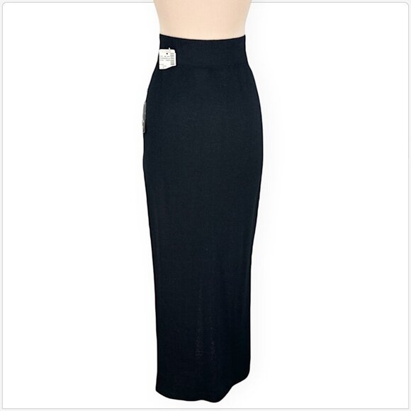 St. John Long Black Santana Knit Slit Front Evening Maxi Skirt NWT New Vintage 6 - Picture 3 of 4